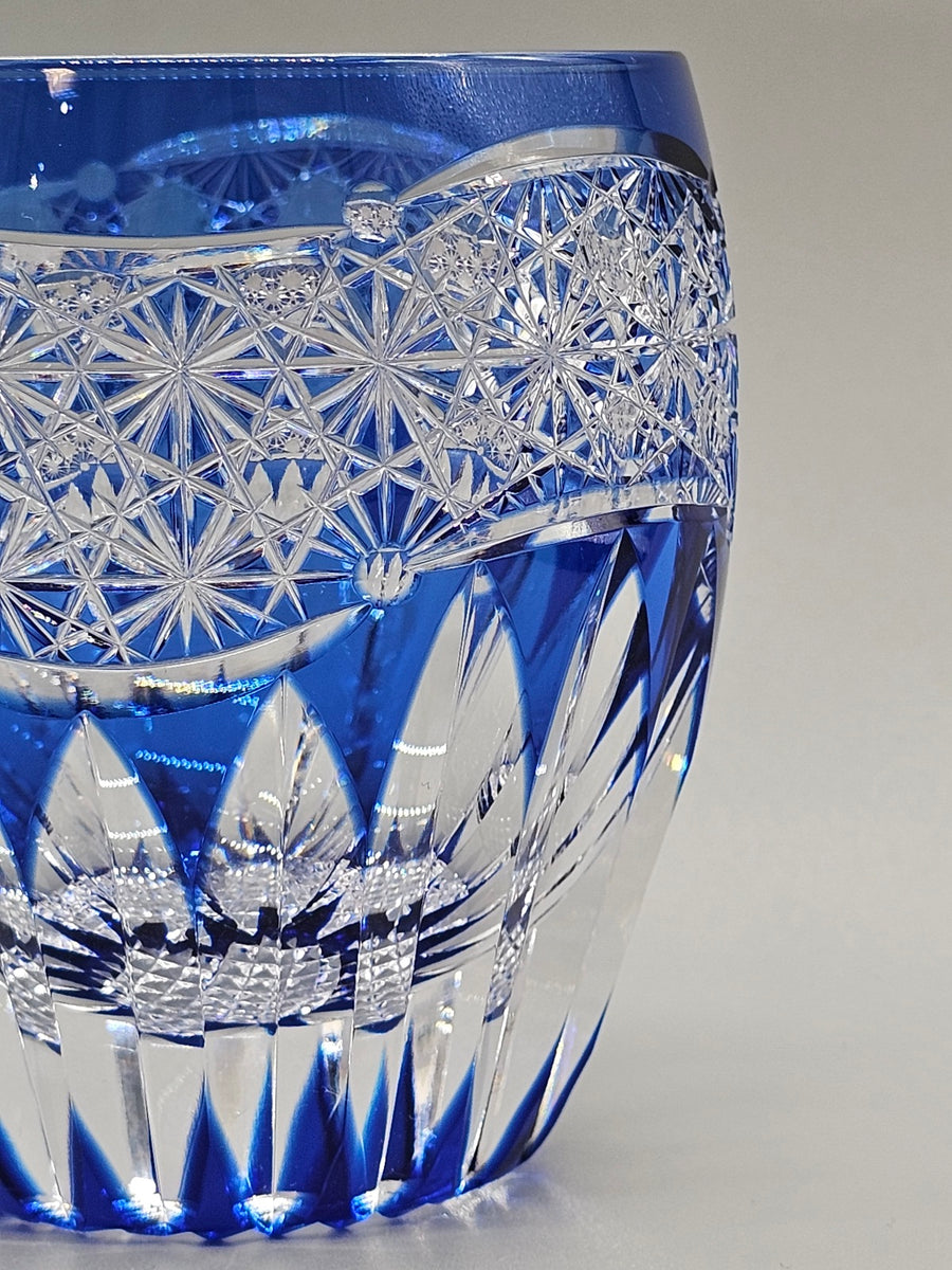 江戸切子 鍋谷總 ロックグラス向日葵（青） – SEIKADO