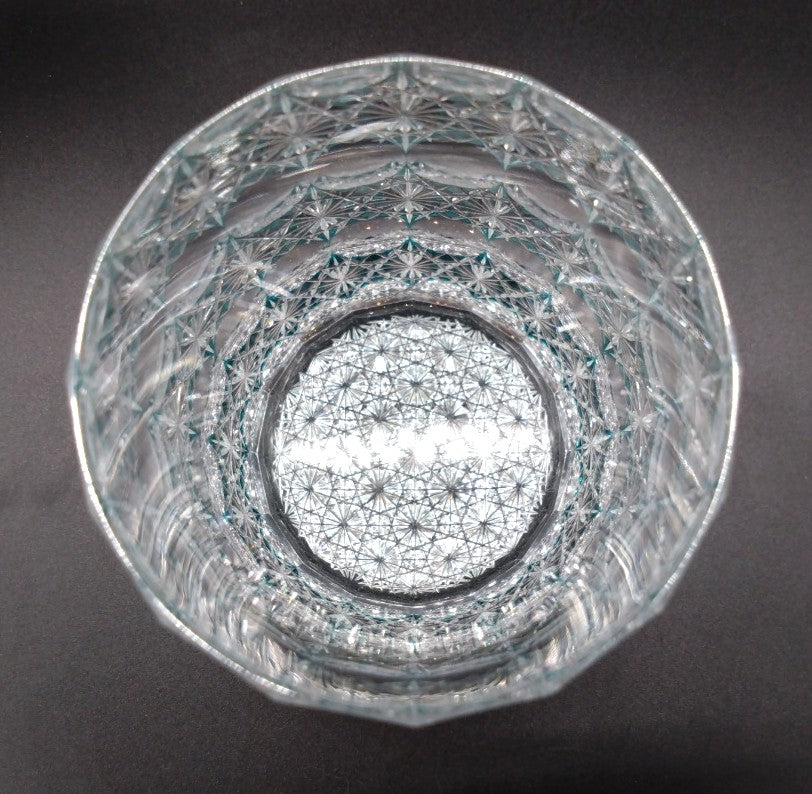 江戸切子 青山弥生 ロックグラス ソーダ グリーン | 伝統工芸士作品