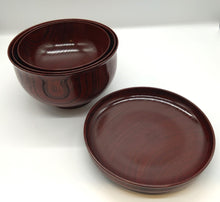 画像をギャラリービューアに読み込む, 山中塗 三ッ入れ子椀 蓋付 茜すり/神代すり