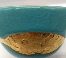 將圖片載入圖庫檢視器 京焼・清水焼 岡山高大 貫入金彩抹茶碗 ブルー
