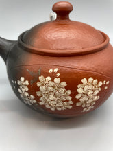 画像をギャラリービューアに読み込む, 常滑焼 益規 朱窯変扇桜彫急須 340cc 木箱入