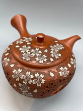 画像をギャラリービューアに読み込む, 常滑焼 舜園 朱平六角桜透かし急須 陶製茶こし 木箱入