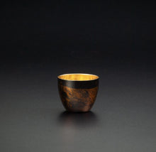 画像をギャラリービューアに読み込む, 山中塗 漆磨 白檀 ぐい呑 黒(二重構造 内金メッキ)