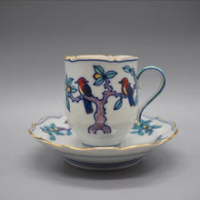 画像をギャラリービューアに読み込む, 京焼・清水焼 叶松谷 豆彩花鳥デミタスカップ&ソーサー