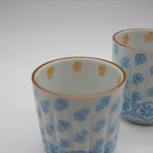 画像をギャラリービューアに読み込む, 京焼・清水焼 叶松谷 洋彩花更紗夫婦湯呑 組湯呑