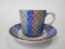 画像をギャラリービューアに読み込む, 京焼・清水焼 高野昭阿弥 色絵縦祥瑞デミタスカップ&ソーサー