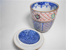 將圖片載入圖庫檢視器 京焼・清水焼 高野昭阿弥 青赤青海波宝紋 蓋付組湯呑