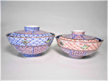 將圖片載入圖庫檢視器 京焼・清水焼 高野昭阿弥 青赤青海波宝紋 蓋付 組飯碗