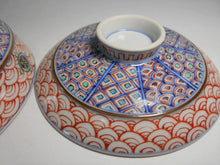 將圖片載入圖庫檢視器 京焼・清水焼 高野昭阿弥 青赤青海波宝紋 蓋付 組飯碗