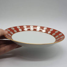 画像をギャラリービューアに読み込む, 京焼・清水焼 今橋炭渓(炭渓窯) 赤地銀彩丸紋6寸皿