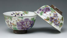 將圖片載入圖庫檢視器 土渕陶あん(陶あん窯) 白掛紫草花組飯碗