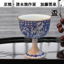 画像をギャラリービューアに読み込む, 京焼・清水焼 加藤雲泉(雲泉窯) 盃 染付草花馬上杯