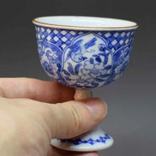 画像をギャラリービューアに読み込む, 京焼・清水焼 加藤雲泉(雲泉窯) 盃 染付草花馬上杯