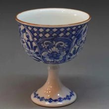 画像をギャラリービューアに読み込む, 京焼・清水焼 加藤雲泉(雲泉窯) 盃 染付草花馬上杯