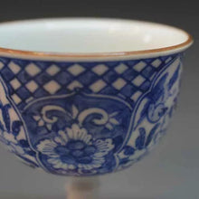 画像をギャラリービューアに読み込む, 京焼・清水焼 加藤雲泉(雲泉窯) 盃 染付草花馬上杯