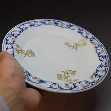 画像をギャラリービューアに読み込む, 京焼・清水焼 叶松谷 染付金銀彩花唐草皿(中皿)