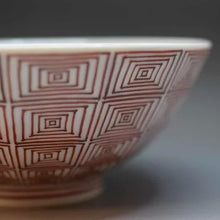 画像をギャラリービューアに読み込む, 京焼・清水焼 叶松谷 赤絵雷文飯碗