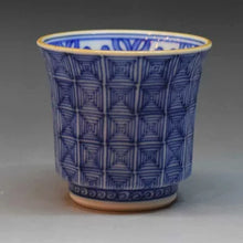 画像をギャラリービューアに読み込む, 京焼・清水焼 叶松谷 雷文ぐいのみ 青