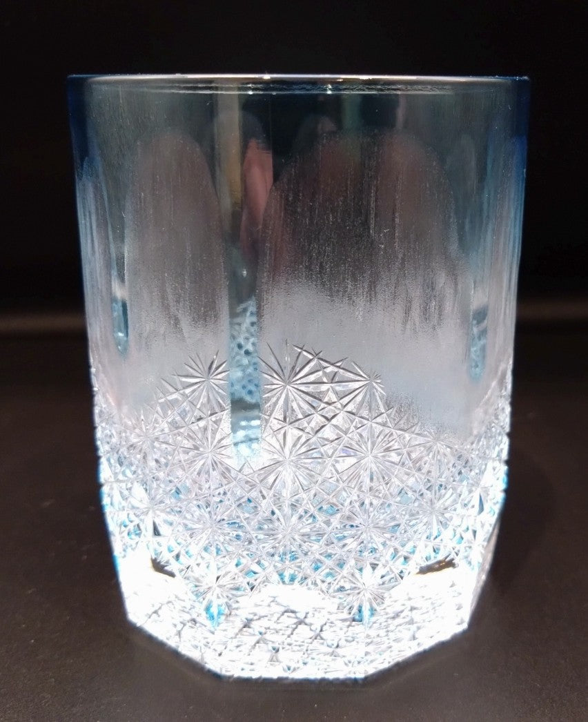 江戸切子　青山弥生　ロックグラス　氷菓　ブルー