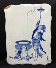 将图片加载到图库查看器，北村宗善　染付煉丹図陶板（箱なし）
