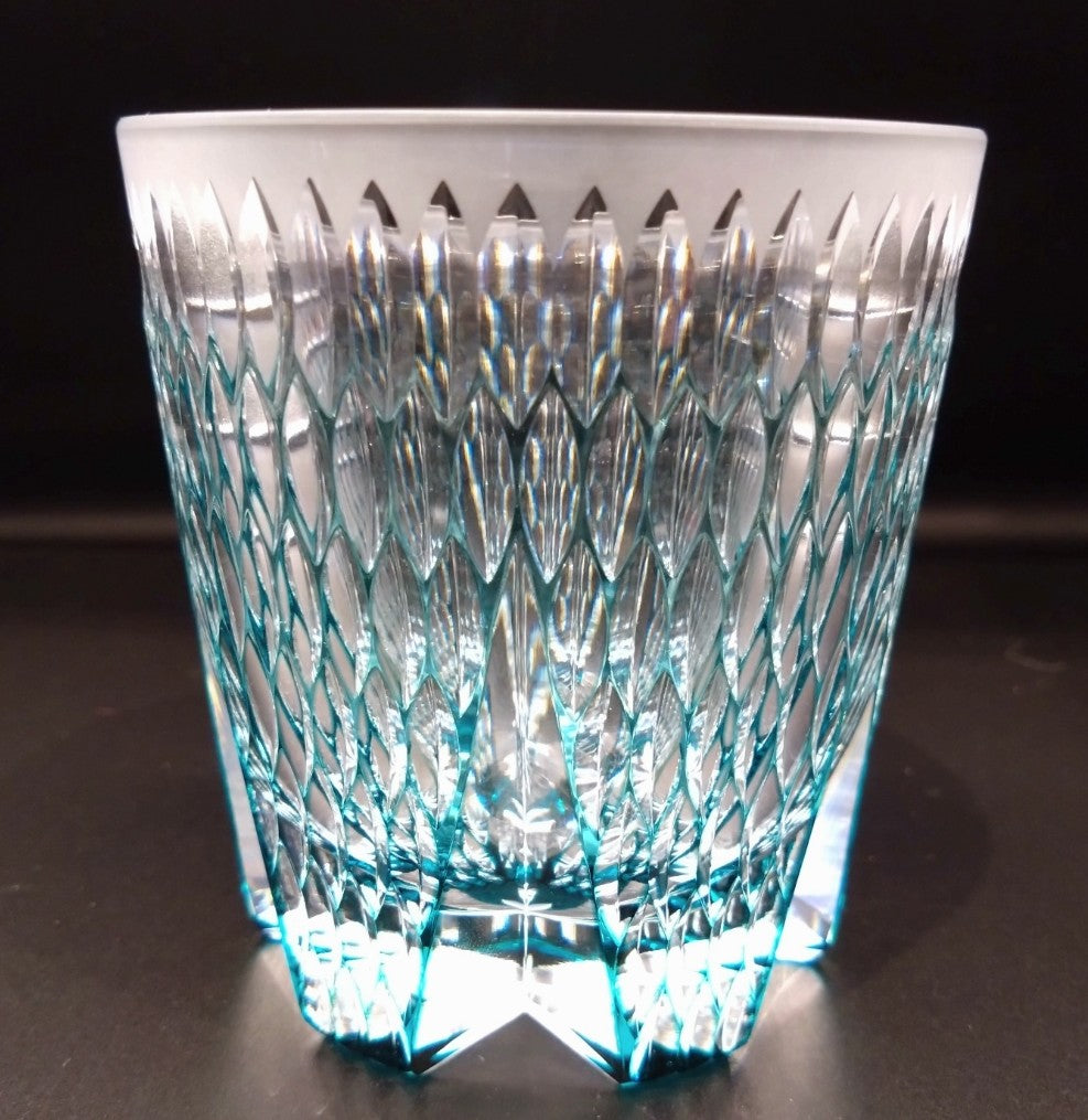 江戸切子　青山弥生　ロックグラス　光雨　グリーン