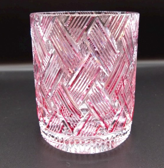 江戸切子　青山弥生　ロックグラス　織織　ピンク