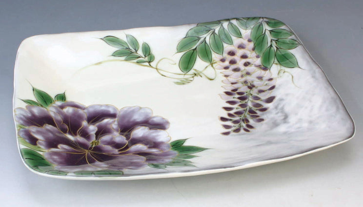 新品!! 京焼 清水焼 土渕陶あん 陶あん窯 白掛彩草花長角皿 京焼・清水焼 土渕陶あん(陶あん窯) 白掛紫草花長角皿 – SEIKADO