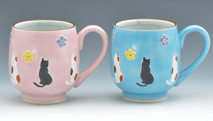 京焼！ 昇峰 ☆交趾花ねこ・マグカップ（青）☆ CIH725－1 コーヒー