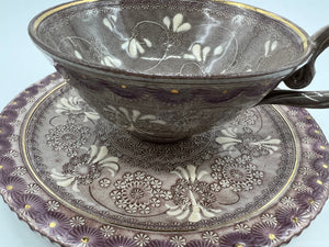 京焼・清水焼 森里陶楽 紫彩華紋紅茶碗皿