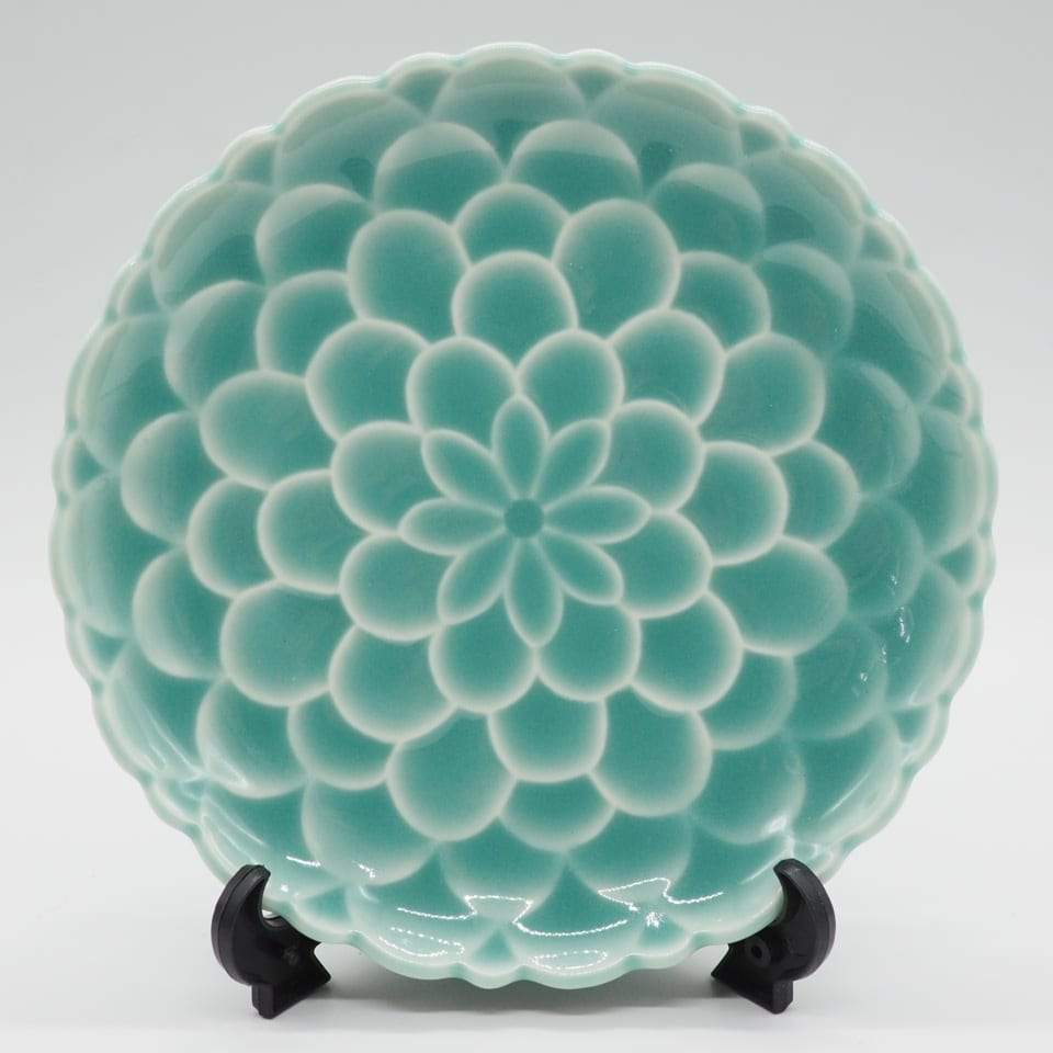 京焼 清水焼 平安加藤渓山作 青白磁 刻 花生 共箱 M R6099F