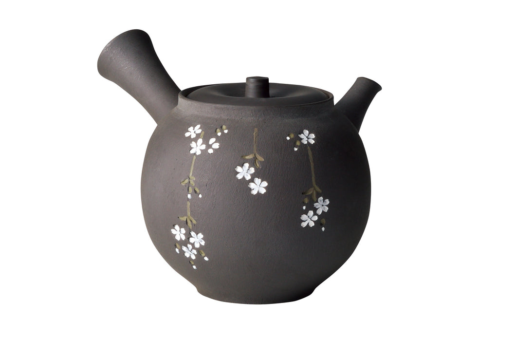 Tokoname ware Tsuzuki Aomine teapot with cherry blossom carving