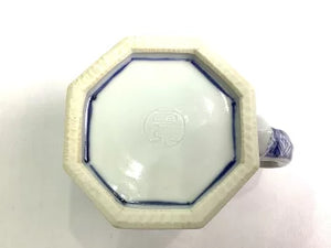 京焼・清水焼 加藤雲泉（雲泉窯) 青彩花文八角マグカップ